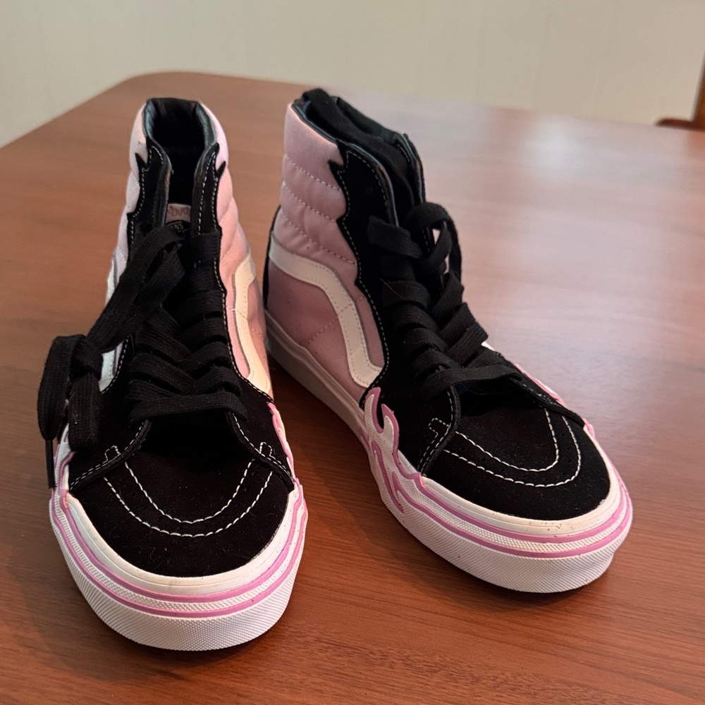 Vans Black and Pink High-Top Sneakers